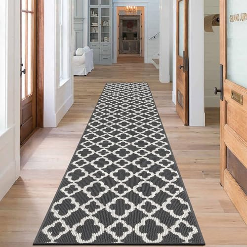 SHACOS Läufer Flur rutschfest 60x240 cm, Teppichläufer waschbar, Dunkelgrau | Küchenteppich mit Gummirücken, schmutzabweisender Teppich Läufer, Modern Flurteppich für Küche, Eingang, Schlafzimmer