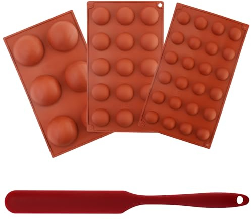 3 moldes de chocolate semiesféricos con 1 rascador de silicona, moldes de silicona para tartas, chocolate, gelatina (6/15/24 cavidades)