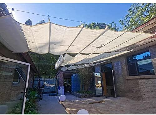 Retractable Wave Sun Shade Canopy, Freestanding Shelter Pergola Cover Slide Wire Awning Sail (Water Permeable) for Garden Yard Pavilion Grill, Custom