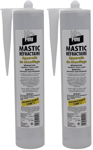 K-OFEU - Mastic Réfractaire - Idéal pour Cheminées et Poêles Insert - Collage et Réparations - Résistance Haute Température - 500 g (Lot de 2)