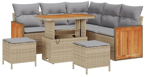 vidaXL Conjunto de Sofá de Esquina para Jardín con Cojines de 8 Piezas. Muebles de Exterior en Beige, Ratán Sintético y Gris Claro. Asientos cómodos para 5 Personas Patio y la terr
