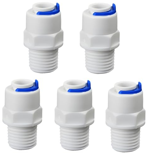 1/4 Male Thread Straight Through x 1/4 PE Hose OD Push-In Quick-Connect Fitting for RO Reverse Osmosis Water Filter, Beverage Dispenser & Water Filtration/Purification Systems Accessories (5PCS)