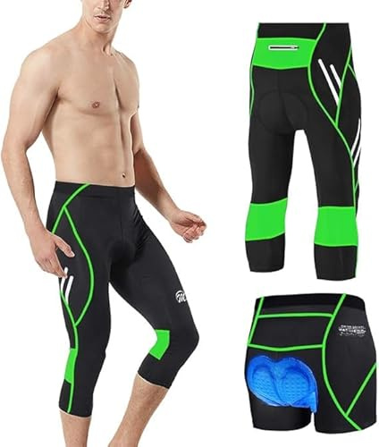 MEETWEE Herren 3/4 Radhose Fahrradhose, Kompression Radlerhose Leggings Radsport Hose für Männer Elastische Atmungsaktive 3D Schwamm Sitzpolster