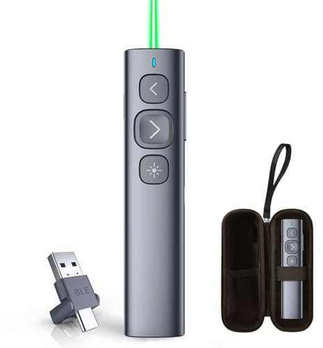Norwii N95 Bluetooth Presentation Clicker avec récepteur USB-A C, PowerPoint Clicker rechargeable, télécommande de présentation, présentateur sans fil à longue portée pour ipad/mac (Vert, BLE&USB-AC)