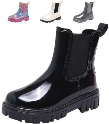 DRECAGE Gummistiefel Damen Halbhoch Regenstiefel Wasserdicht Chelsea Boots Damen Regenschuhe Kurz Schwarz 39 EU