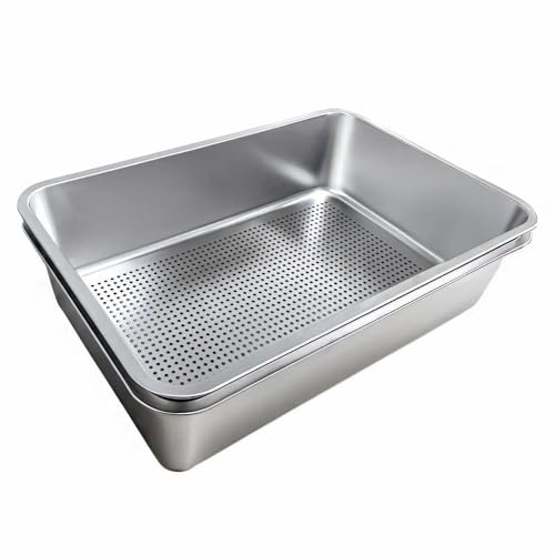 Lettiera Acciaio Inox Antiruggine - Lettiera Gatto Grandi Dimensioni con Filtro - Vassoio In Metallo Spesso A Bordo Alto - Portatile per Gatti e Conigli In Viaggio