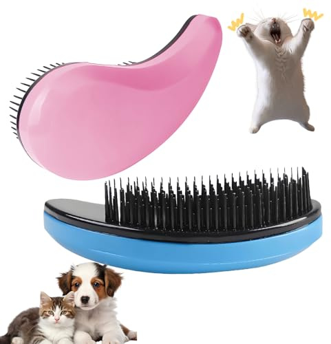 2 Pcs Puppy Brushes for Grooming, Firmly Dog Brushes for Grooming, Soft Dog Brush for Shedding Ideal for Small and Long-Haired Dogs Easy and Comfortable To Use (Pink, Blue)