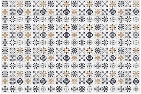 Baldosa adhesiva – vinilo resistente – fácil limpieza – 20x20 cm – lote 24 – antisalpicaduras cocina - Flores y círculos geométricos