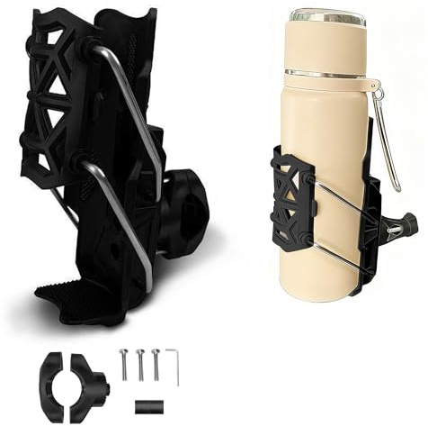 Adaptive Motorcycle Cup Holder - 360° Rotatable Auto-Lock Drink Mount for 2'' - 3'' Bottles, ABS & Nylon Construction, Fits Handlebars & Crash Bars (Black)