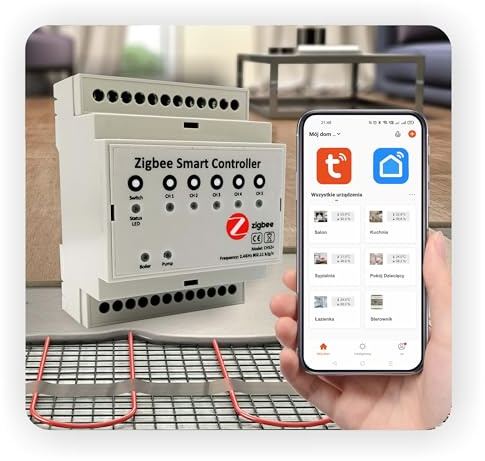 Automat-on Fußbodenheizungscontroller 230V | Fussbodenheizung Steuerung Zigbee Plus für 5 Räume | Steuerung Fußbodenheizung mit Tuya, SmartLife oder ohne App | Kompatibel mit Alexa, Google Home