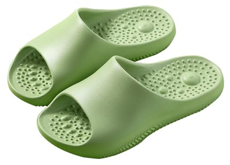 Badtofflor dam med lugg unisex badskor med massagesula komfort badtofflor supermjuka halkfria badsandaler öppna tår sandaler dusch pool strand badtofflor, Grön, 36 EU