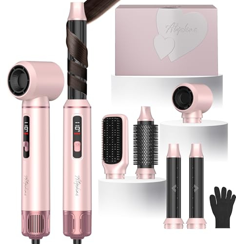 Atopskins Hair styler 5 in 1 Airbrush Haarstyler Air Styler mit LCD-Bildschirm und 3 Wärmeeinstellungen mit 1000W Haartrockner, Auto air curler, Warmluftbürste, Föhnbürste, Rundbürstenföhn