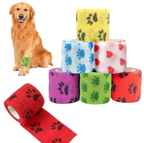 6 Rouleaux Vet Wrap Bandage Autoadhésif, Bandages Auto-adhésifs élastiques Respirants, Animaux Premiers Secours Bandage, pour protéger articulations, chevilles et poignets, 5cm x 400cm