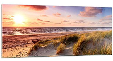 Decoracion Salon mar playa duna Vidrios decorativos 120x50cm Cuadro Sobre Vidrio Moderno Dormitorio Cocina Cuadros Pared Impresiones Impresión en Cristal Wall Art Prints Decor Grande GAB120x50-3540