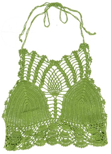 GURU SHOP Top en crochet, haut de bikini pour femme, vert, coton, taille : 36, Vert olive., 38
