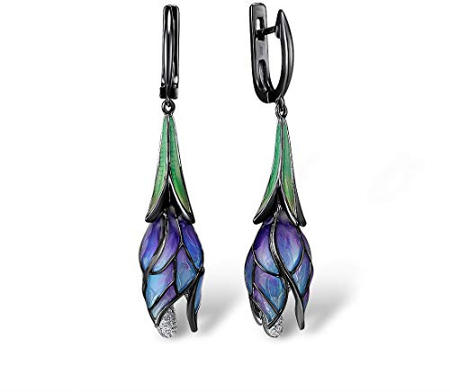 Santuzza Boucles d'oreilles pendantes en forme de tulipe en argent sterling 925 et émail faites à la main pour femme, Métal Métal Émail, Oxyde de Zirconium