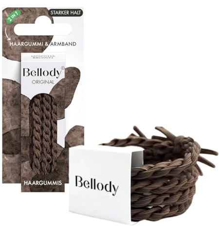 Bellody® Original Haargummis - Stylisch geflochtener Haargummi mit starkem Halt (4er Set - Mocha Brown) - Damen Haarschmuck in Hell Braun