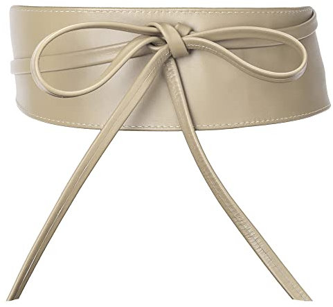 irisaa Leder Taillengürtel Damen, Breiter Obi Gürtel zum Schnüren Hüftgürtel Echtleder Bindegürtel Party Gürtel Taille Band aus Italien, Damen Taillengürtel 2020:Beige Latte