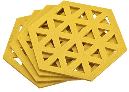sourcing map Felt Coasters, 4pcs Hexagonal Pad Coaster for Drink Cup Pot Bowl Vase, Yellow