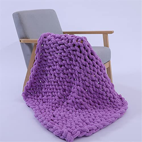 GLITZFAS Gestrickte Decke Grob Kuscheldecke Grobstrick Wolldecke Strickdecke Tagesdecke Überwurf Decke Zuhause Dekor Geschenk fürs Sofa Tagesdecke (Violett,100 * 120cm)