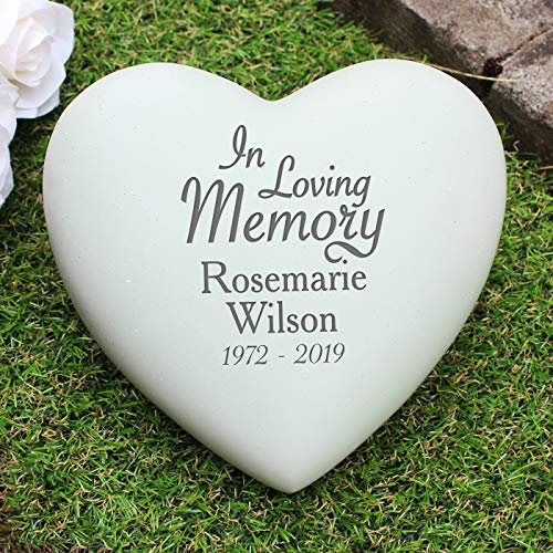 Custom Personalised In Loving Memory Memorial Heart Resin Stone Engraved with Custom Message