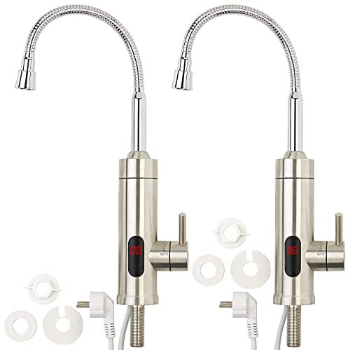Rosenstein & Söhne Warmwasserbereiter: 2er-Set 2in1-Edelstahl-Armatur & Durchlauferhitzer, Display, für 1/2 (Wasserhahn mit Durchlauferhitzer, Küche, Elektrischer)