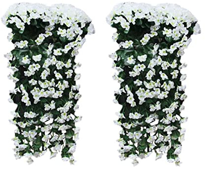 2 Stück Künstliche Blumen Kunstblumen wie echt Künstlich Hängen Veilchen | 85CM Künstliche Seidenblumen | Kunstblumen Outdoor Wetterfest | für Wand Schlechte Dekoration und Hochzeitsdeko Party