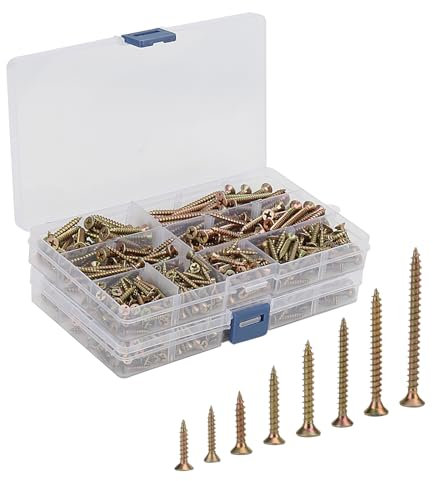 JOIKIT 670 Stück selbstschneidende Holzschrauben-Sortiment-Set, 8 Größen, verzinkte Oberfläche, sortiert, Kreuzschlitz, Senkkopf, gemischte Schrauben-Set, Schraubensets gemischt für DIY-Projekte,