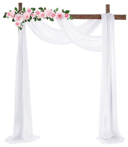 FANSU Vorhang Hochzeitsbogen, Set mit 2 Stück Querbehang Freihanddeko Chiffon Tüll Stoff Deko Vorhang Hochzeit Querbehang Deko Gardinen für Party (2.4x19.6ft/75x600cm,Weiß)