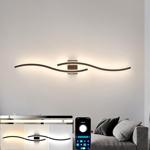 SXHZLY Applique Led Da Parete Interno,48W 5800LM Lampada Da Parete Lunga, 120Cm Tricolore 3000K/4000K/6000K Applique per Soggiorno Camera Da Letto Bagno Corridoio e Studio (Nero sabbia, 120CM)