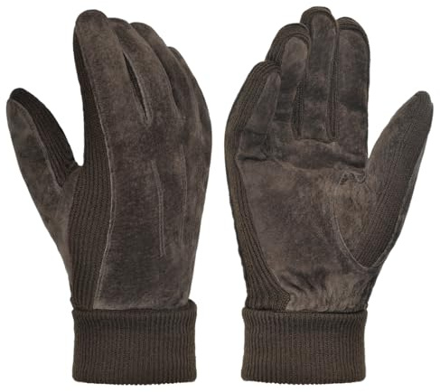 Harssidanzar Herren Winterhandschuhe warm Wolle Fleece gefüttert Wildleder Handschuhe SM045EU,Braun,Größe S