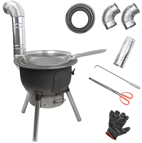 Qivine Wood Burner Stove Portable Camping Wood Stove, Detachable Outdoor Log Burner Tent Firewood Stove, Shed Cooking Tools with Fire Poker, Flue Pipe and Gloves for Picnic Camping Fishing Hunting