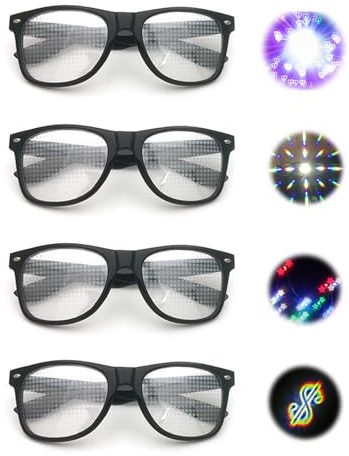 GUTERTOP 4 Stück Diffractions Party Brille, mit 3D Prisma Herz Stern Effekt, Lustige Brillen Brechungsbrillen Herz Brille Effekt, Rave Brille Herren Damen für Nacht EDM Feuerwerk Show Karneval Party