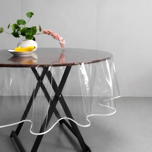 topolenashop Plastifizierte Tischdecke, rund, 160 cm, aus transparentem PVC, wasserdicht, mit weißer Bordüre, elegant, gewachst, waschbar, Schutz für Küche und Esszimmer | 3283412