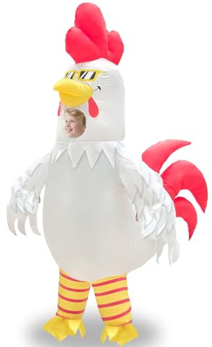 Camlinbo Halloween White Rooster Inflatable Costume for Kids Cosplay Party | Funny Chicken Wearing Sunglasses Full Body Blow Up Costumes for Boys Girls, Visible Face Halloween Inflatable Costume