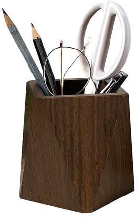 Sixfolo Porte Stylo en Bois de Noyer Pot à Crayons de Bureau élégant Porte-Crayons en Bois Organisateur de Crayon pour Bureau,Fournitures Scolaires,Pinceaux de Maquillage (Rhombique)