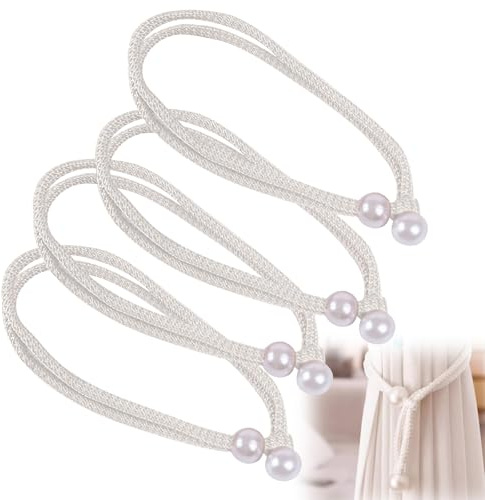 ZWWOGE 4 pezzi Ferma Tende, Tirante per Tenda Regolabile, Fermatende e Raccogli Tenda, Fermatenda per Casa, Ufficio, Decorazione Alberghiera (Bianco)