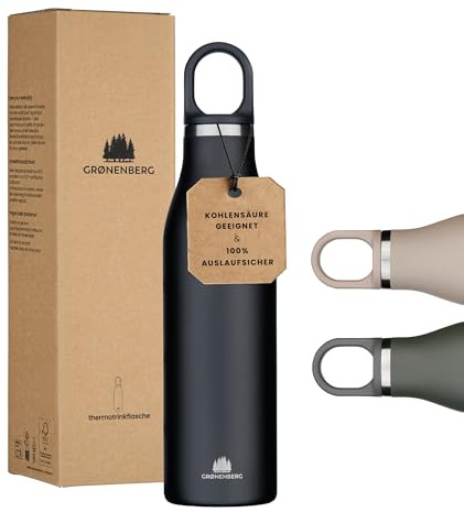 Groenenberg Trinkflasche Edelstahl 500ml oder 750ml | 100% Auslaufsicher | Thermosflasche Kohlensäure geeignet | Isolierflasche Trinkflasche Sport