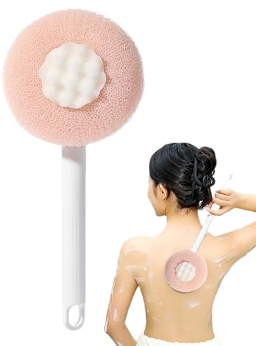 Brosse de bain pour le dos - Brosse de douche avec long manche rétractable, brosse pour le corps, brosse exfoliante, éponge double face, pour enlever les peaux mortes, améliore les fonctions