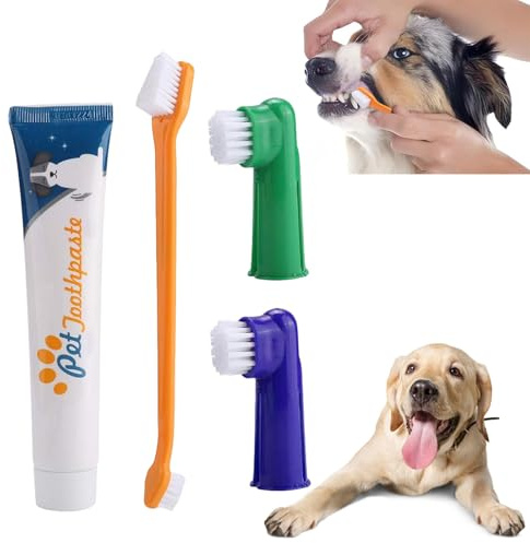 Spazzolino per Cani,Spazzolino e Dentifricio per Cani,Set Pulizia Denti Cane,Dental Care Kit Cane,Sapore di carne bovina