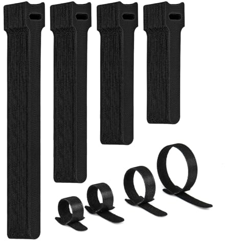 Klett Kabelbinder Wiederverschließbar 100 Stück, Kabel Klettband mit 4 verschiedenen Längen 200mm/150mm/120mm/100mm, Schwarz Kabelbinder Klettverschluss für Home Office Büro Garten Kabelmanagement ect