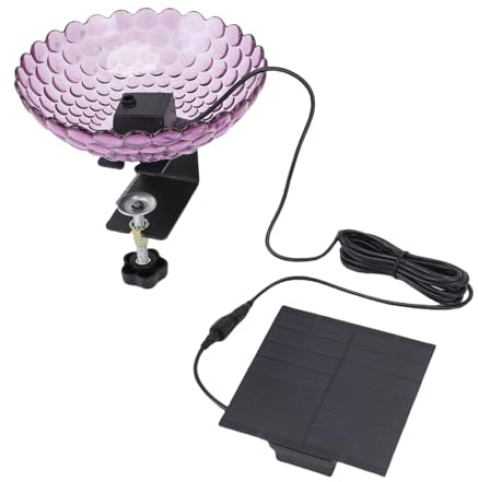 Asixxsix Fountaine de Bain D'oiseau Solaire, Lait D'oiseau en Plastique monté sur Pont avec Pince Réglable pour la Balustrade Decor Garden (Purple)
