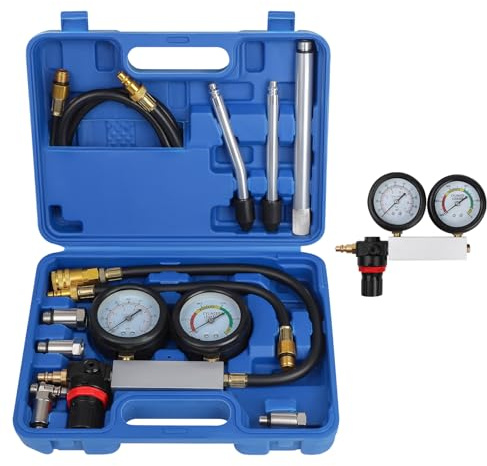 Kit de test de fuite de cylindre, de voiture, pour moteur à essence, testeur de compression, double manomètre, détecteur de fuite, kit d'outils pour test de pression et de taux de fuite avec tige