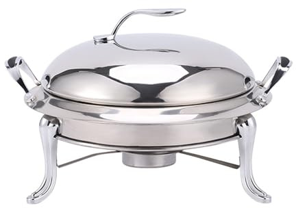 Scaldavivande rotondo in acciaio inox, scaldavivande con piastra calda, contenitore riscaldante a doppia pentola, for hotel, bar, ristoranti, feste(Silver,22cm)