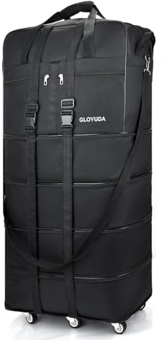 Gloyuda Faltbare Reisetasche mit Rollen, 108.5cm Reisetasche Groß, 125L Reisetaschen Faltbar, Kleidersack, Faltbare Handgepäck Tasche mit Eine Gepäckgriffhüllen Schultergurt Schuhbeutel (schwarz)