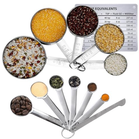 Measuring Spoons and Cups Set of 12 Premium Stainless Steel Measuring Cups with Conversion Chart, Mirror Polished Finish Leveler Measuring Cups for Baking