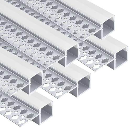 LED Trockenbauprofil für 13mm LED Streifen, 6x1M 701 rahmenloser eingelassener Aluminiumkanal, LED Leiste Kanal with Weißer Diffusor, LED Aluminium Profil für Wand und Decke ndirekte Beleuchtung