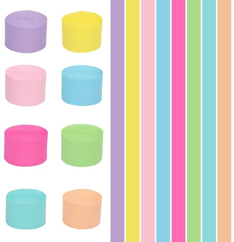 Krepppapier Bunt 8 Rollen Set, 4.5cm x 25m Kreppband Bunt für Party Deko, DIY Projekte, Geburtstagsparty, Hochzeitsdeko, Pastellfarben