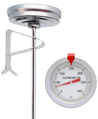 Eabdice Friteringstermometer av rostfritt stål med praktisk klämma, stångtermometer lång med lång sond, för kök, fritdjur, kött, öl, vätska, hushåll
