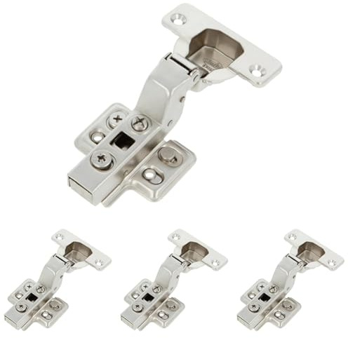 Amig - Bisagra de cazoleta Hidráulica - Superacodada con pestillo - Ideal para muebles de cocina, armarios o puertas - Ø35 mm - Acero Niquelado - Color: Plateado - Apertura de 110º (Paquete de 4)